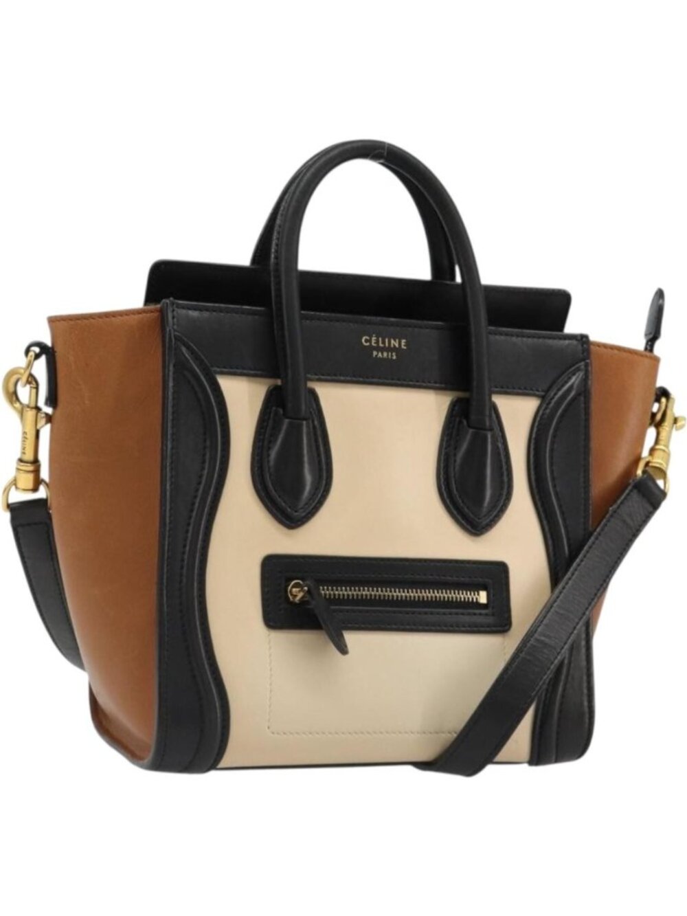 CELINE Luggage Nano Micro Mini Hand Bag Leather 2way Beige Gold